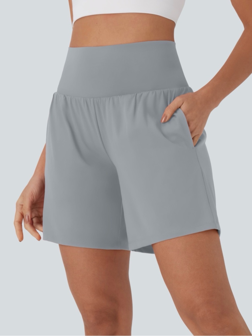 HALARA High-Waist Athletic Shorts with Pockets in Quarry Gray 7”